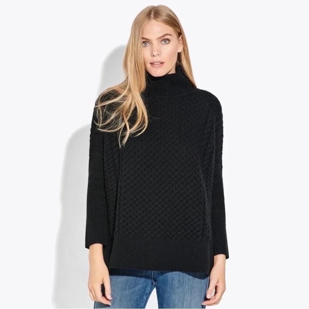 AYR Sweater Womens Medium Black Le Square Fine Merino Wool Chunky Cable Knit